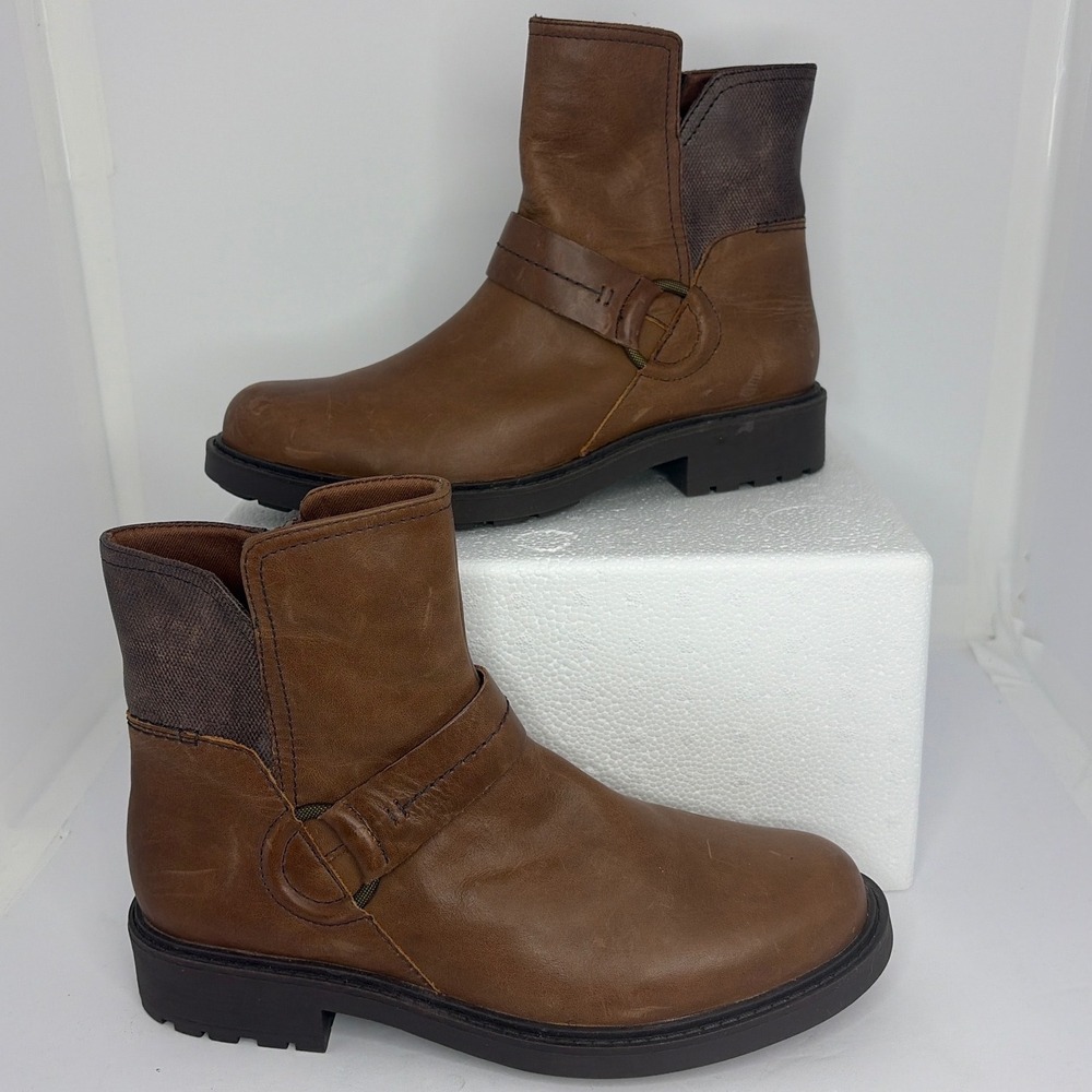 Clarks Collection Tan Brown Leather Ankle Boots Harness Strap 8.5M 261684084060